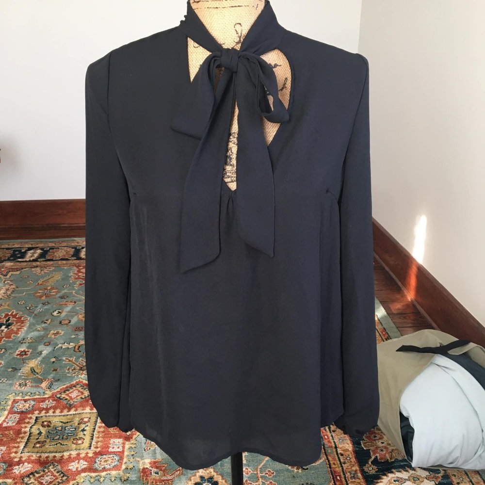 Charlotte Russe Black Chiffon Tie Bow Blouse